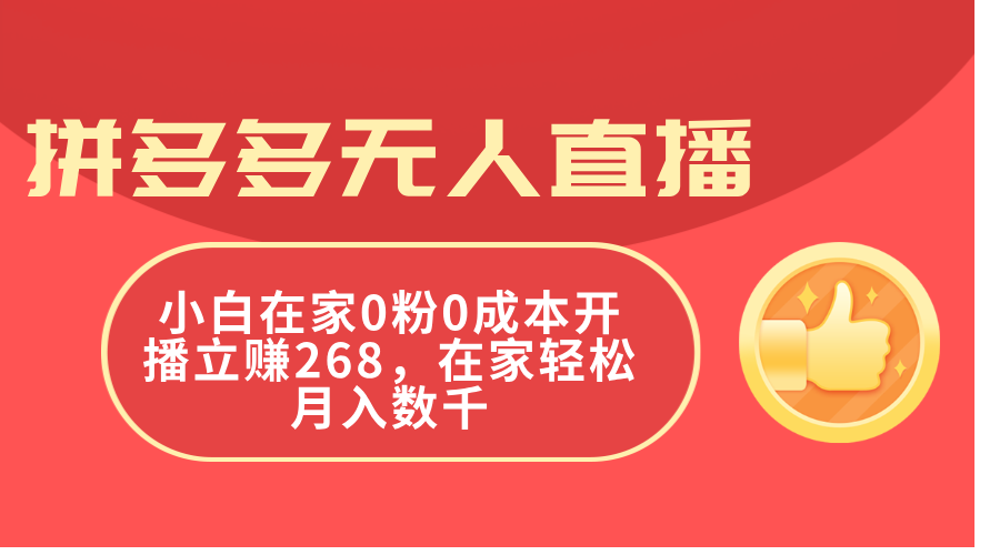（11521期）拼多多无人直播，小白在家0粉0成本开播立赚268，在家轻松月入数千-大鱼聊项目