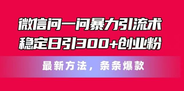 微信问一问暴力引流术，稳定日引300+创业粉，最新方法，条条爆款【揭秘】-大鱼聊项目