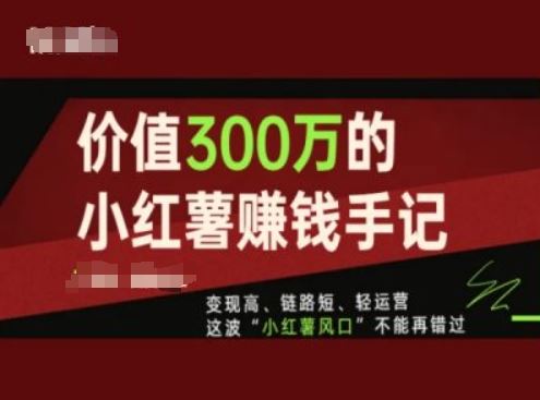 价值300万的小红书赚钱手记，变现高、链路短、轻运营，这波“小红薯风口”不能再错过-大鱼聊项目
