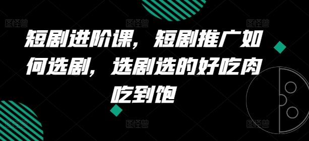 短剧进阶课，短剧推广如何选剧，选剧选的好吃肉吃到饱-大鱼聊项目