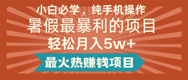 （11583期）小白必学，纯手机操作，暑假最暴利的项目轻松月入5w+最火热赚钱项目-大鱼聊项目
