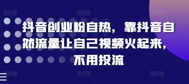 抖音创业粉自热，靠抖音自然流量让自己视频火起来，不用投流-大鱼聊项目