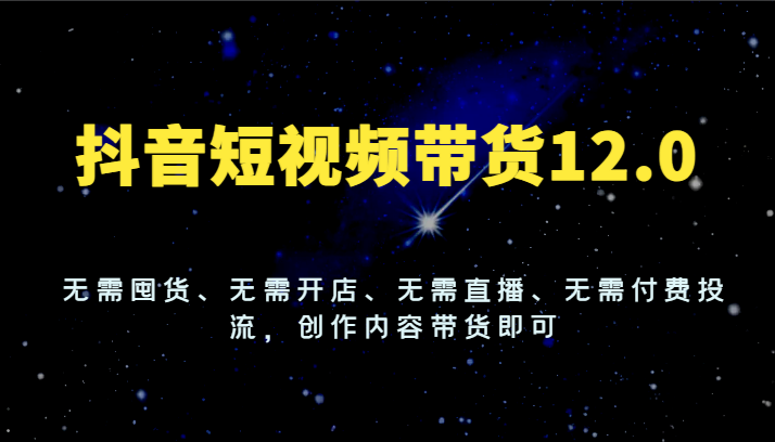抖音短视频带货12.0，无需囤货、无需开店、无需直播、无需付费投流，创作内容带货即可-大鱼聊项目