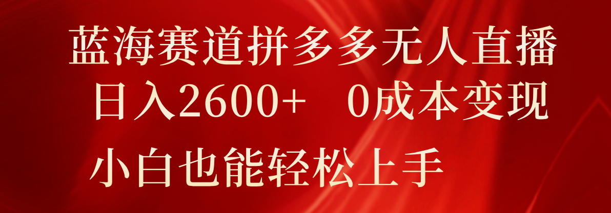 蓝海赛道拼多多无人直播，日入2600+，0成本变现，小白也能轻松上手-大鱼聊项目