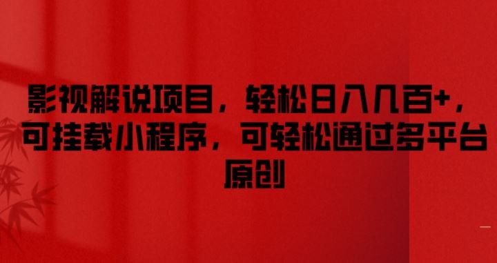 影视解说项目，轻松日入几百+，可挂载小程序，可轻松通过多平台原创【揭秘】-大鱼聊项目