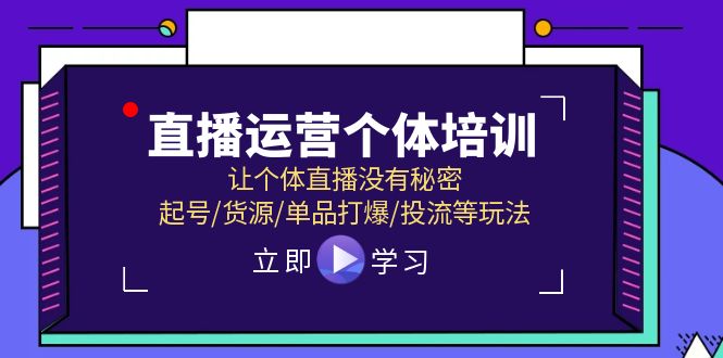 直播运营个体培训，让个体直播没有秘密，起号/货源/单品打爆/投流等玩法-大鱼聊项目