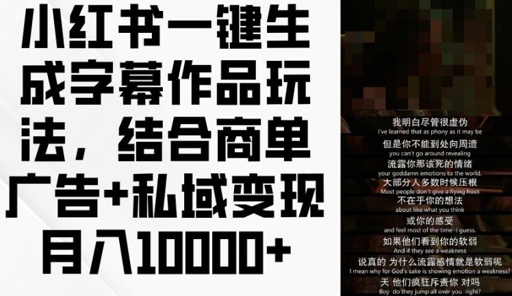 小红书一键生成字幕作品玩法，结合商单广告+私域变现月入1w+【揭秘】-大鱼聊项目