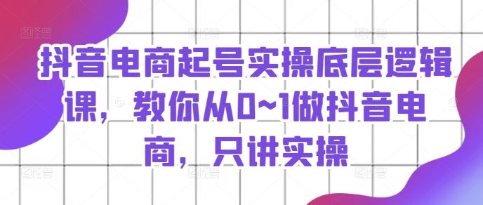 抖音电商起号实操底层逻辑课，教你从0~1做抖音电商，只讲实操-大鱼聊项目