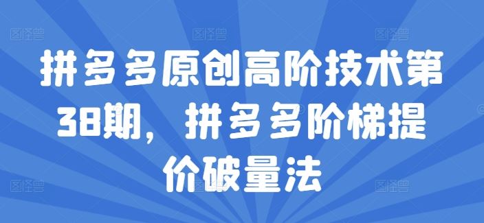 拼多多原创高阶技术第38期，拼多多阶梯提价破量法-大鱼聊项目