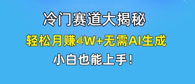 冷门赛道大揭秘，轻松月赚1W+无需AI生成，小白也能上手【揭秘】-大鱼聊项目