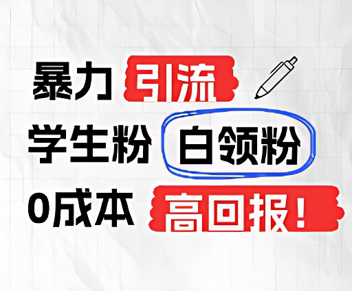 暴力引流学生粉白领粉，吊打以往垃圾玩法，0成本，高回报-大鱼聊项目