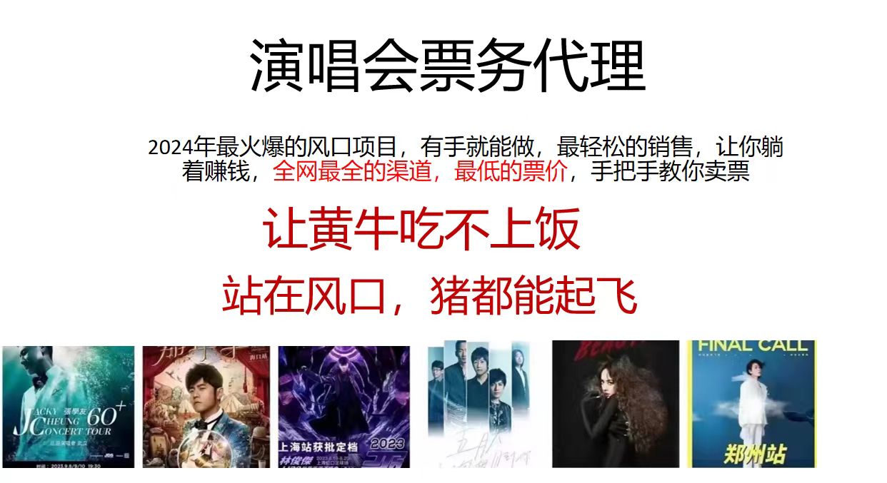 （11753期）演唱会票务代理，2024年最火爆风口项目，全网最低的票价，小白一分钟上…-大鱼聊项目