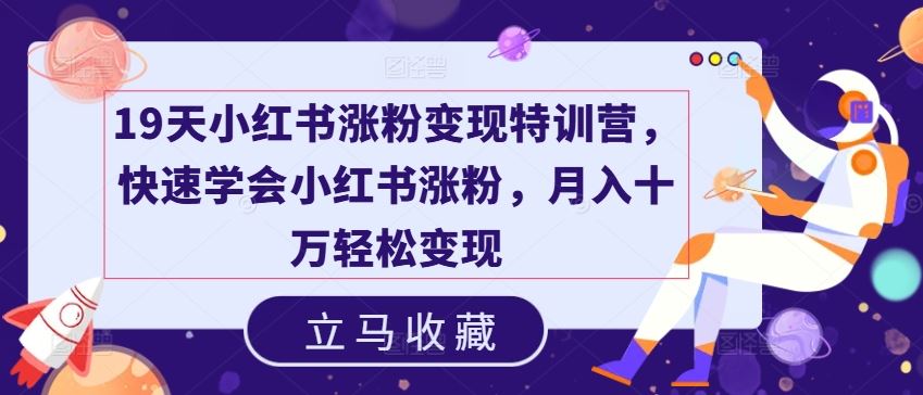 19天小红书涨粉变现特训营，快速学会小红书涨粉，月入十万轻松变现-大鱼聊项目