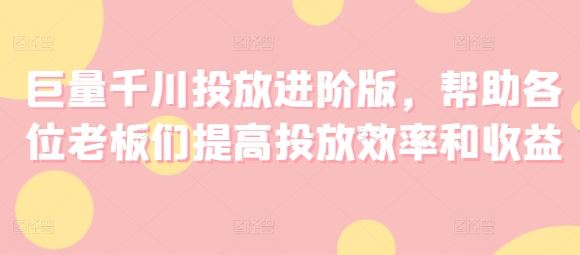 巨量千川投放进阶版，帮助各位老板们提高投放效率和收益-大鱼聊项目