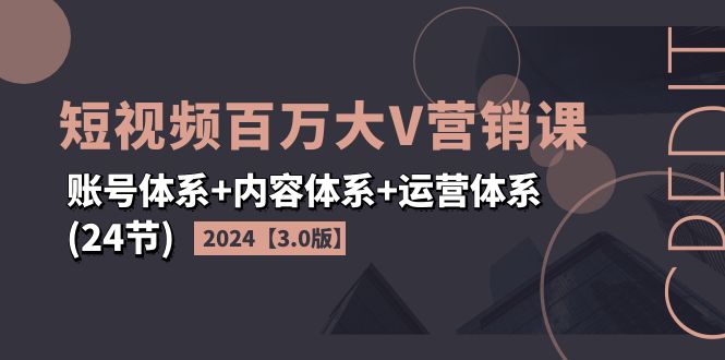 （11795期）2024短视频·百万大V营销课【3.0版】账号体系+内容体系+运营体系(24节)-大鱼聊项目