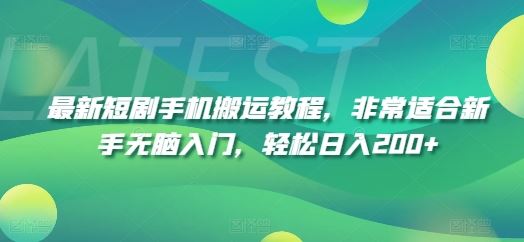 最新短剧手机搬运教程，非常适合新手无脑入门，轻松日入200+-大鱼聊项目
