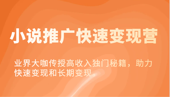 小说推广快速变现营-业界大咖传授高收入独门秘籍，助力快速变现和长期变现。-大鱼聊项目
