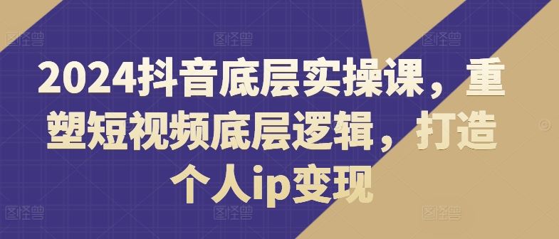 2024抖音底层实操课，​重塑短视频底层逻辑，打造个人ip变现-大鱼聊项目