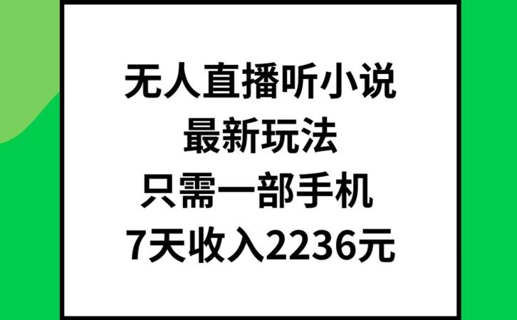 无人直播听小说最新玩法，只需一部手机，7天收入2236元【揭秘】-大鱼聊项目