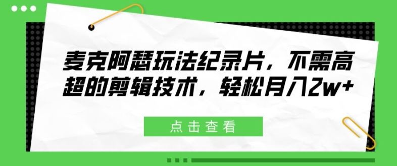 麦克阿瑟玩法纪录片，不需高超的剪辑技术，轻松月入2w+【揭秘】-大鱼聊项目