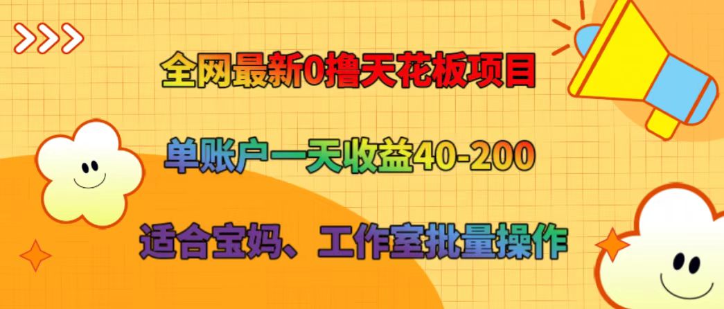 全网最新0撸天花板项目 单账户一天收益40-200 适合宝妈、工作室批量操作-大鱼聊项目