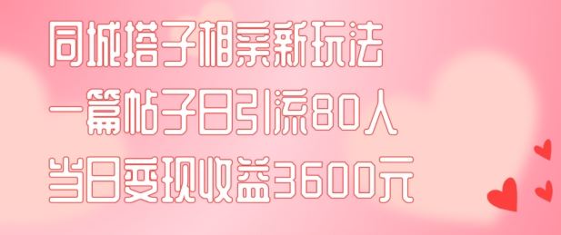 同城搭子相亲新玩法一篇帖子引流80人当日变现3600元(项目教程+实操教程)【揭秘】-大鱼聊项目