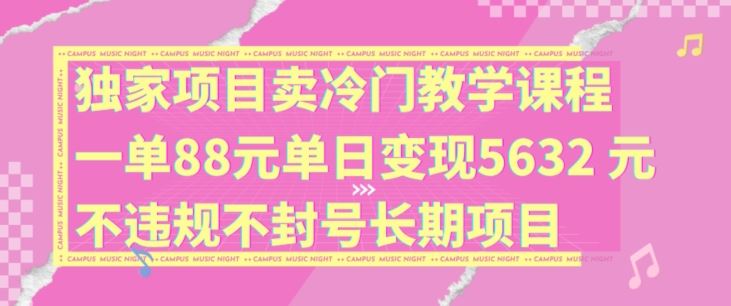 独家项目卖冷门教学课程一单88元单日变现5632元违规不封号长期项目【揭秘】-大鱼聊项目
