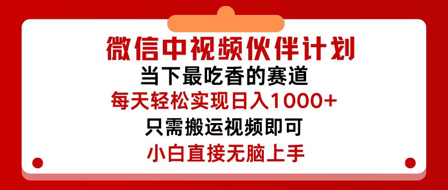 （12017期）微信中视频伙伴计划，仅靠搬运就能轻松实现日入500+，关键操作还简单，…-大鱼聊项目