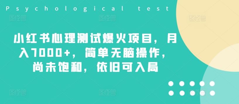 小红书心理测试爆火项目，月入7000+，简单无脑操作，尚未饱和，依旧可入局-大鱼聊项目