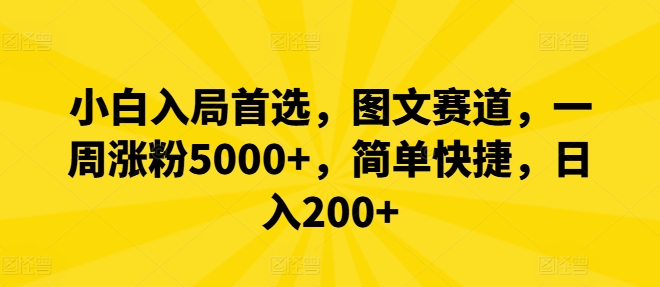 小白入局首选，图文赛道，一周涨粉5000+，简单快捷，日入200+-大鱼聊项目