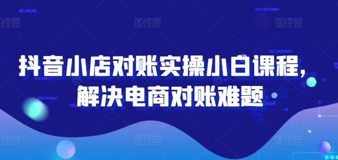 抖音小店对账实操小白课程，解决电商对账难题-大鱼聊项目
