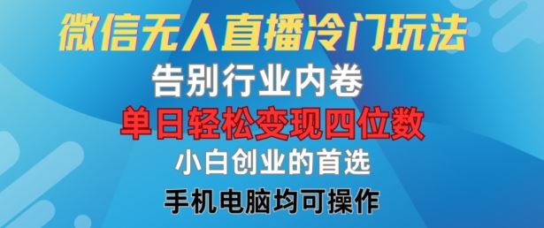 微信无人直播冷门玩法，告别行业内卷，单日轻松变现四位数，小白的创业首选【揭秘】-大鱼聊项目