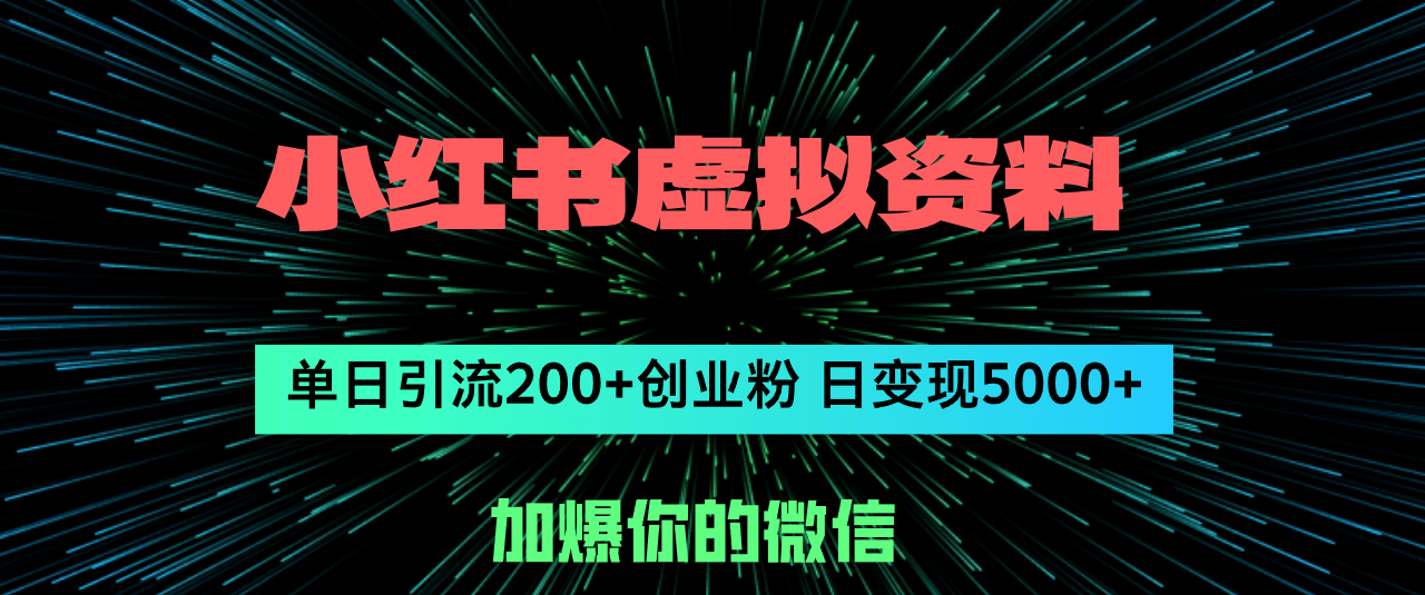（12164期）小红书虚拟资料日引流200+创业粉，单日变现5000+-大鱼聊项目