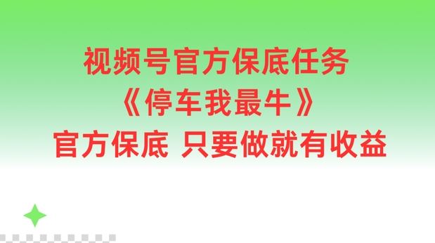 视频号官方保底任务，停车我最牛，官方保底只要做就有收益【揭秘】-大鱼聊项目