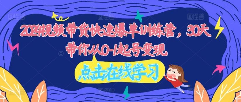 2024视频带货快速爆单训练营，30天带你从0-1起号变现-大鱼聊项目