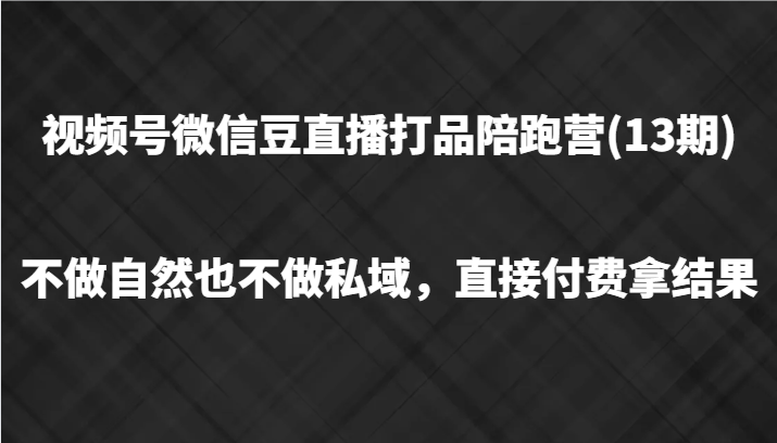 视频号微信豆直播打品陪跑(13期)，不做不自然流不做私域，直接付费拿结果-大鱼聊项目