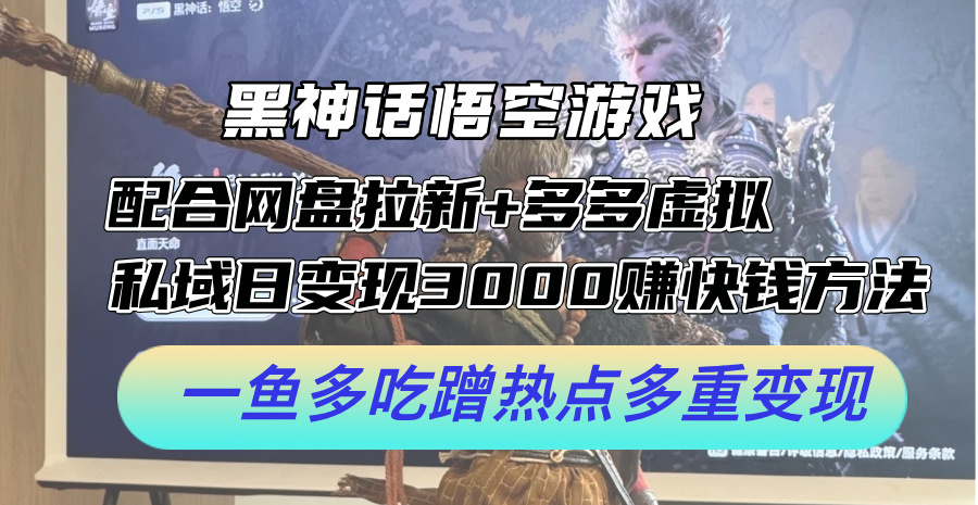 （12316期）黑神话悟空游戏配合网盘拉新+多多虚拟+私域日变现3000+赚快钱方法。…-大鱼聊项目