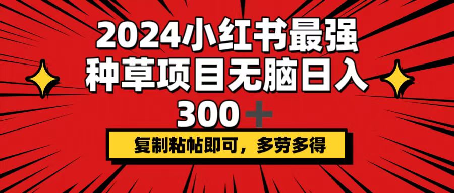 （12336期）2024小红书最强种草项目，无脑日入300+，复制粘帖即可，多劳多得-大鱼聊项目