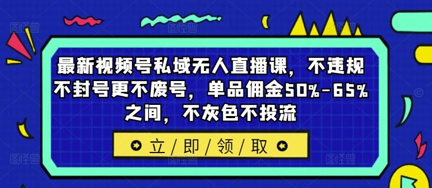 最新视频号私域无人直播课，不违规不封号更不废号，单品佣金50%-65%之间，不灰色不投流-大鱼聊项目