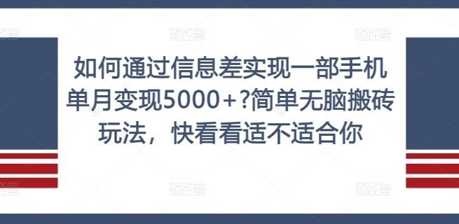 如何通过信息差实现一部手机单月变现5000+?简单无脑搬砖玩法，快看看适不适合你【揭秘】-大鱼聊项目