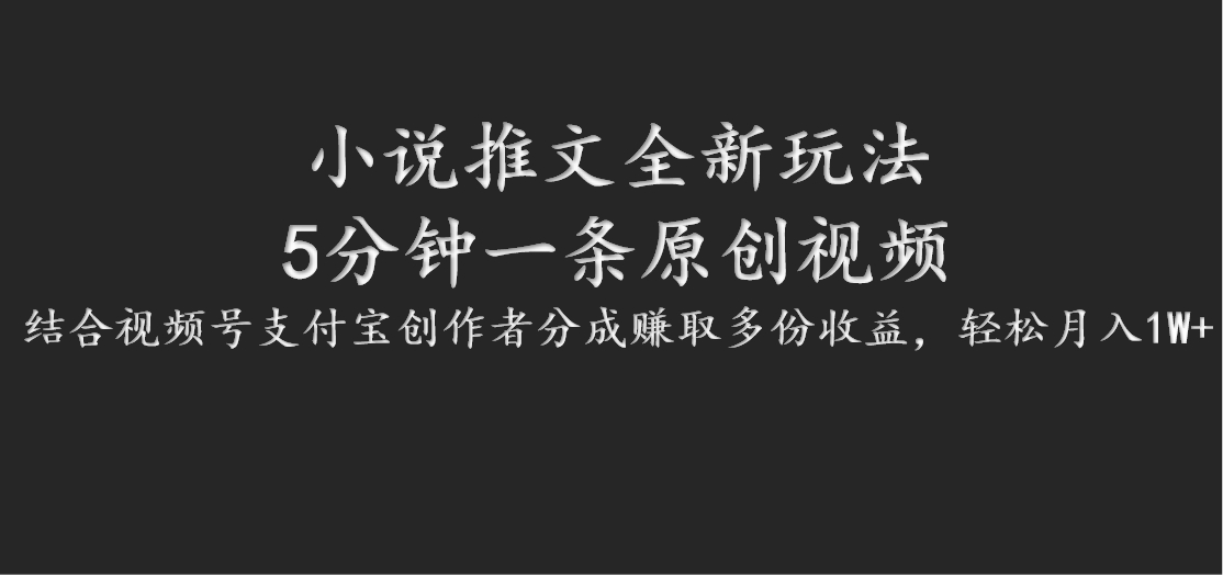 小说推文全新玩法，5分钟一条原创视频，结合视频号支付宝创作者分成赚取多份收益-大鱼聊项目