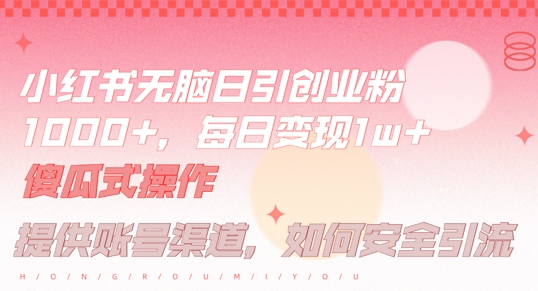 小红书无脑每日引流创业粉500+，小白每天只花半小时，躺赚长尾收益【揭秘】-大鱼聊项目