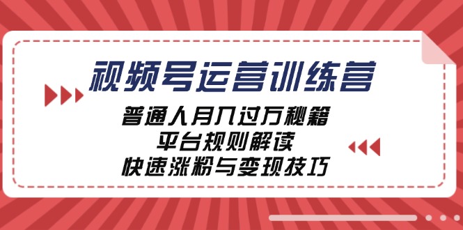 视频号运营训练营：普通人月入过万秘籍，平台规则解读，快速涨粉与变现-大鱼聊项目