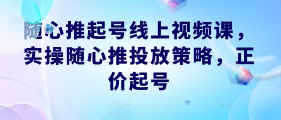 随心推起号线上视频课，实操随心推投放策略，正价起号-大鱼聊项目