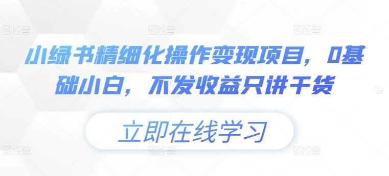 小绿书精细化操作变现项目，0基础小白，不发收益只讲干货-大鱼聊项目