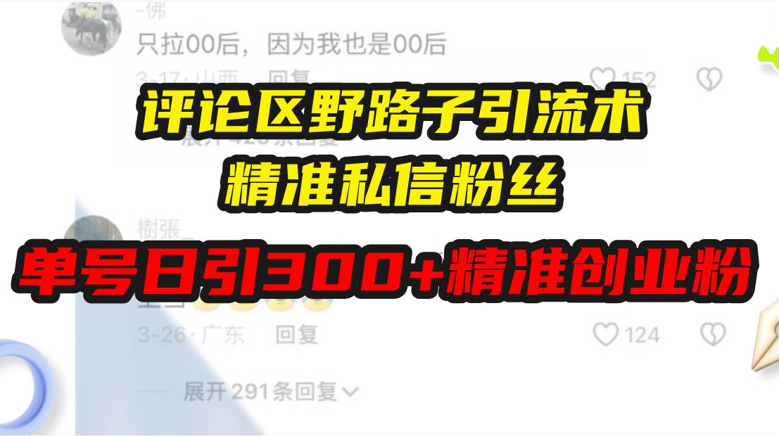 （13676期）评论区野路子引流术，精准私信粉丝，单号日引流300+精准创业粉-大鱼聊项目