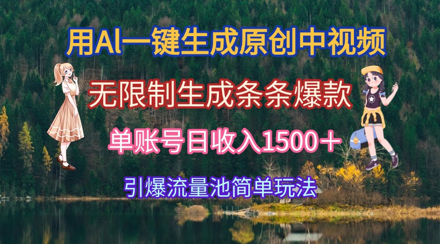 用Al一键生成原创中视频，无限制生成条条爆款，单账号日收入1500＋引爆…-大鱼聊项目