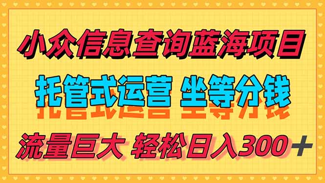 稳定日入300＋，小众信息查询蓝海项目，全程懒人式托管，解放你的时间-大鱼聊项目