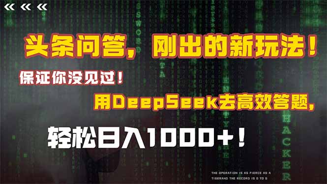 头条问答，刚出的新玩法！保证你没见过！结合Deepseek高效答题，日入1000+-大鱼聊项目