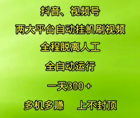抖音视频号两大平台自动运行，全程脱离人工，自动获取收益，一天3张+，多机多挣，上不封顶【揭秘】-大鱼聊项目
